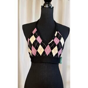 New Soft Knit Argyle Halter Top Size S/M
